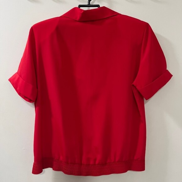 VTG ERIN LONDON Red Button Up Ribbed Hem Short Sleeve Top Size Sm P - Picture 4 of 11